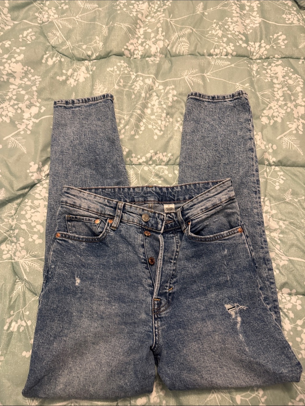 H&M Women's High-Rise Button-Fly Jeans in Medium Blue